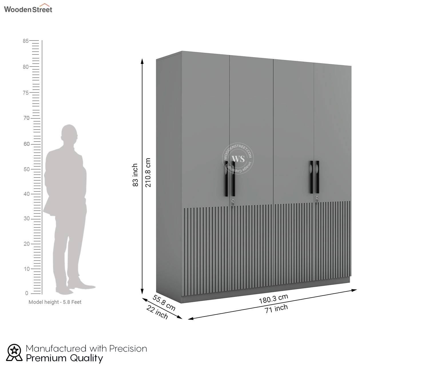 Nora Engineered Wood 4 Door Wardrobe – Gothic Grey Finish
